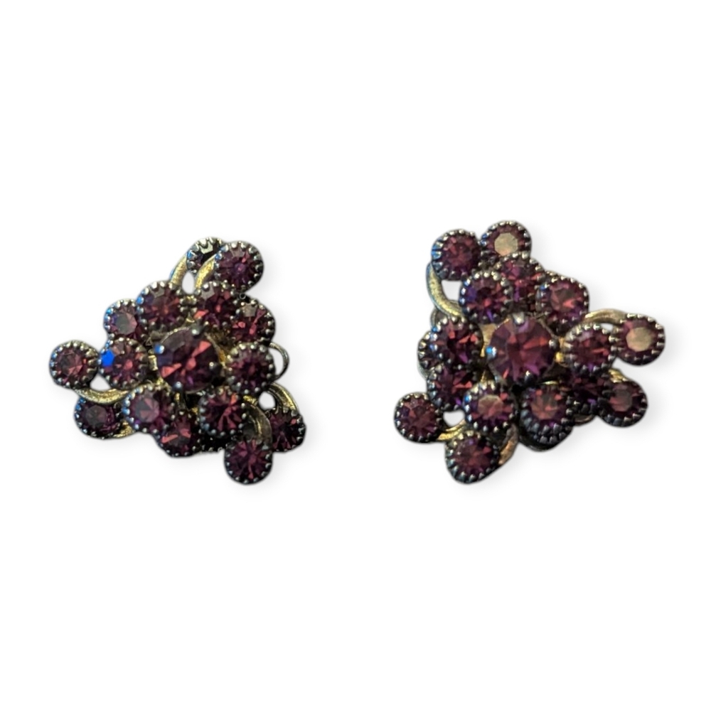 Vintage Cluster Earrings with Purple Accents